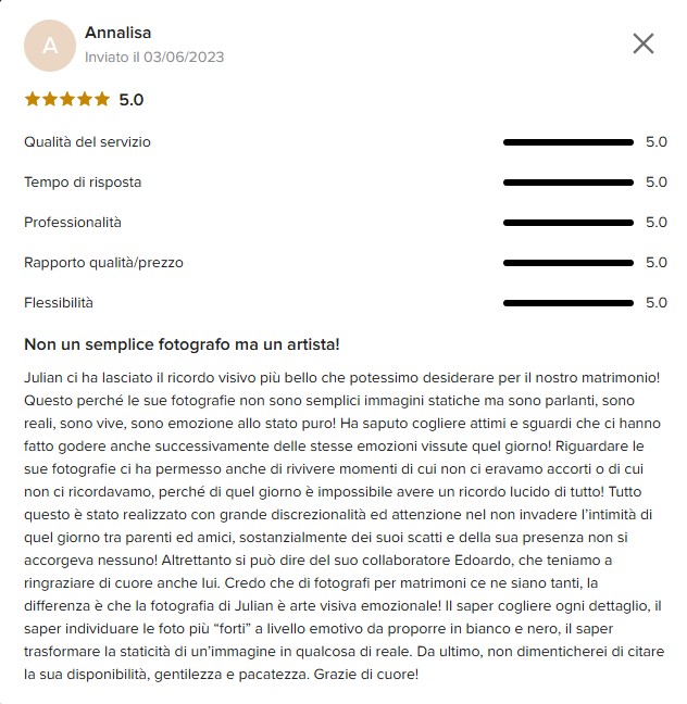 Recensione 9 da Mio Matrimonio